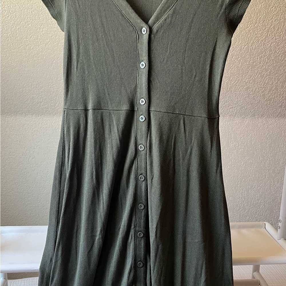 Gap Green Ribbed Button-Down Dress - Picture 2 of 3